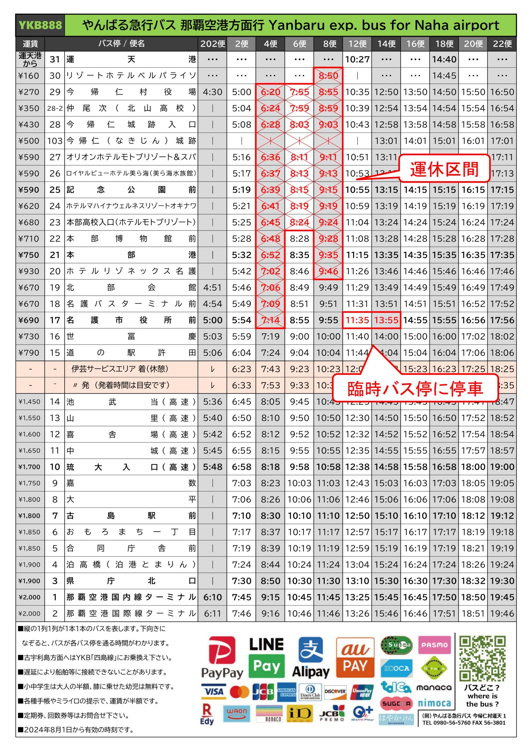 2024年11月10日 ツールドおきなわの影響を受ける便の時刻表